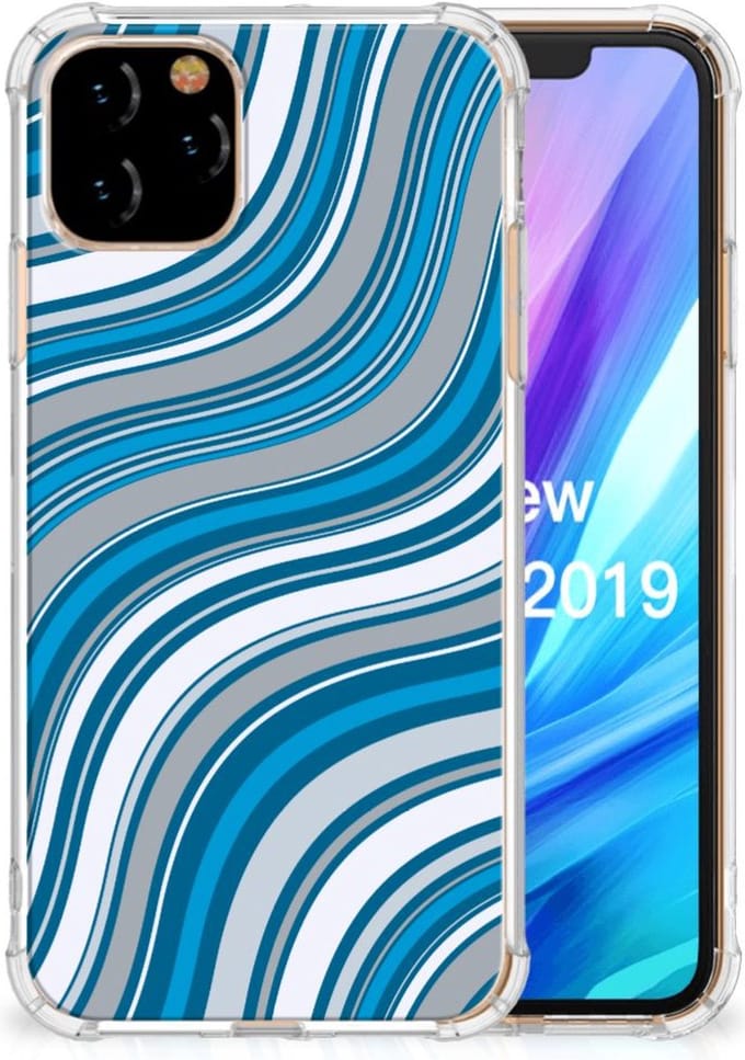 Apple iPhone 11 Pro Doorzichtige Silicone Hoesje Waves Blue