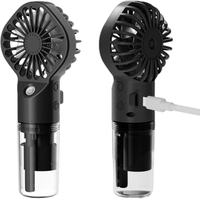 Watersproeiventilator - Mini ventilator Handventilator - Persoonlijke Koeling - Vernevelingstechnologie - 16x7x4cm - Zwart
