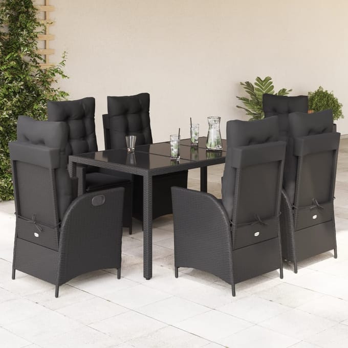 vidaXL - 7-delige - Tuinset - met - kussens - poly - rattan - zwart