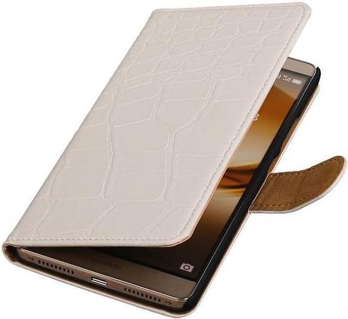 Croco Bookstyle Wallet Case Hoesje Geschikt voor Huawei Mate 8 Wit