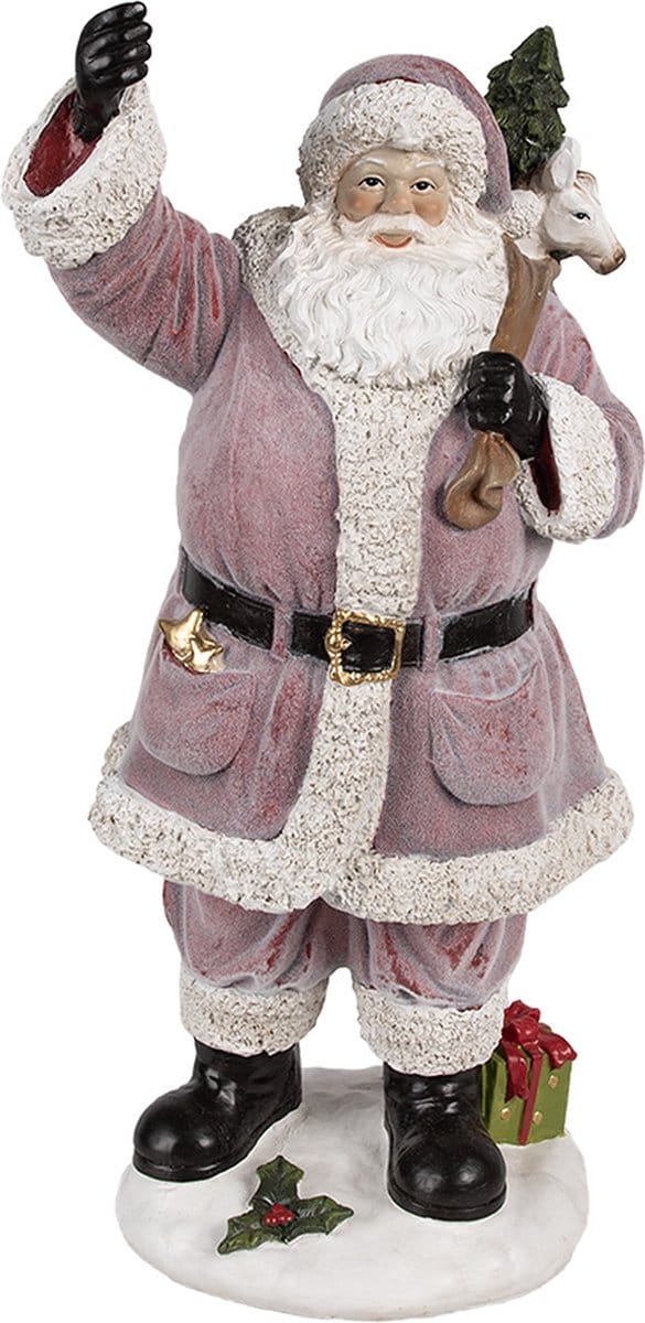 Clayre & Eef Kerstdecoratie Beeld Kerstman 43 cm Roze Kunststof