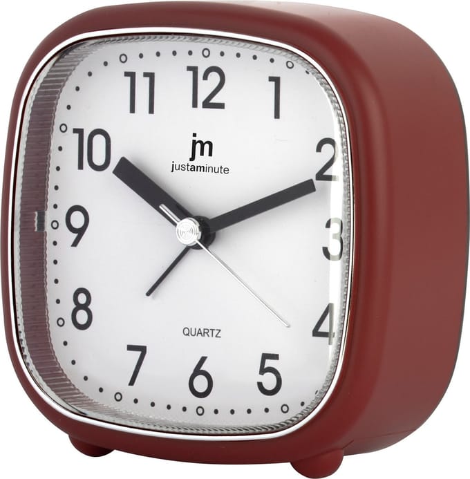 Just a Minute | Wekker | Rood | vierkant - met stil uurwerk en seconden wijzer
