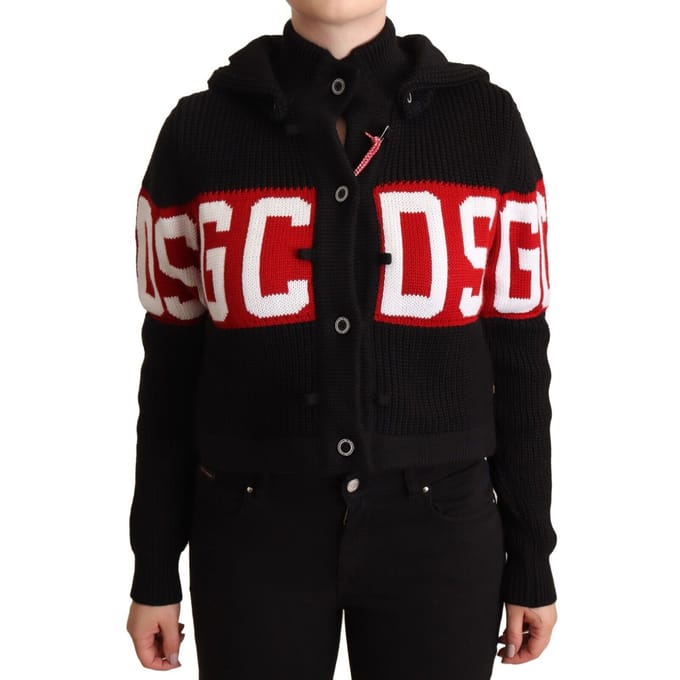 GCDS Vrouwen Zwart Cashmere Hooded Button Down Logo Cardigan Jacket