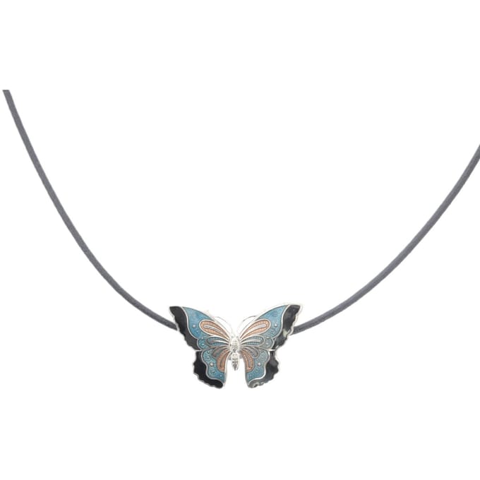 Behave - Ketting Dames - Cloisonné - Vlinder - Zwart Emaille - Cloisonné - 40 cm Lang