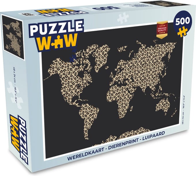 Puzzel Wereldkaart - Dierenprint - Luipaard - Legpuzzel - Puzzel 500 stukjes