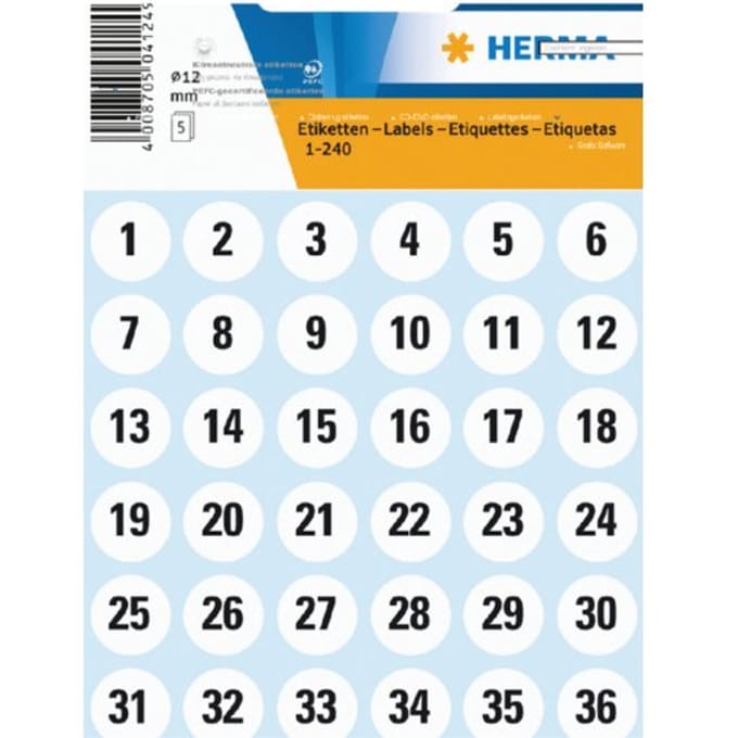 Huismerk Herma 4124 Etiket met getallen 1-240 12mm Wit