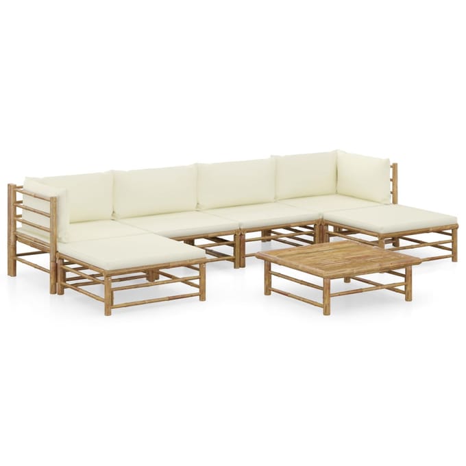 vidaXL - 7-delige - Loungeset - met - crèmewitte - kussens - bamboe
