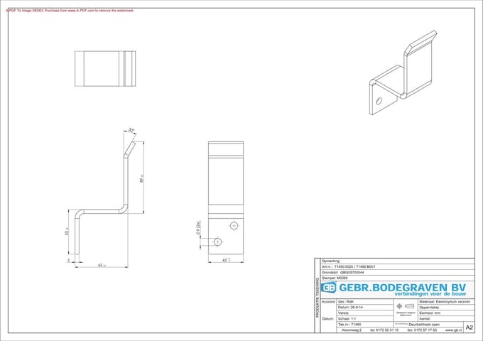 GB deurbalkhaak open vz max.55x75 44x5,5mm
