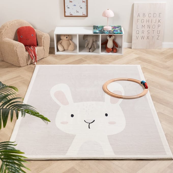 Little Olly Wasbaar kindervloerkleed - Simba Bunny Wit - 140x200cm