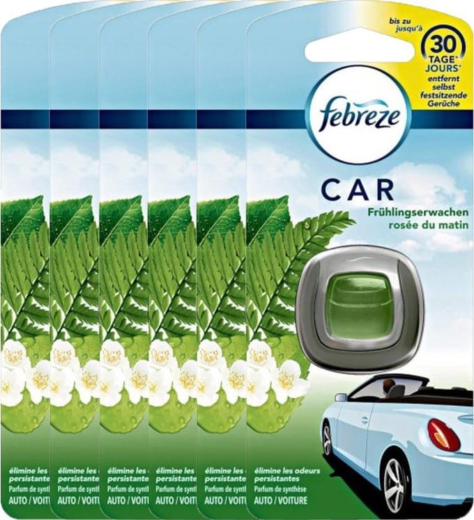 Febreze Car Clip - 6 x 2ml - Ochtenddauw - Voordeelverpakking