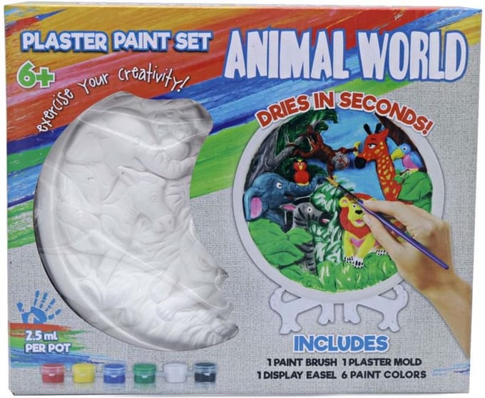 Hobbypakket Gips Schilderen - Plaster Paint Set - DIY - Penseel - Mal voor Gips - Schildersezel - 6 Kleuren Verf