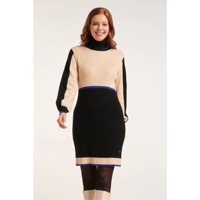 Smashed Lemon 24627 beige e blok gebreide jurk |