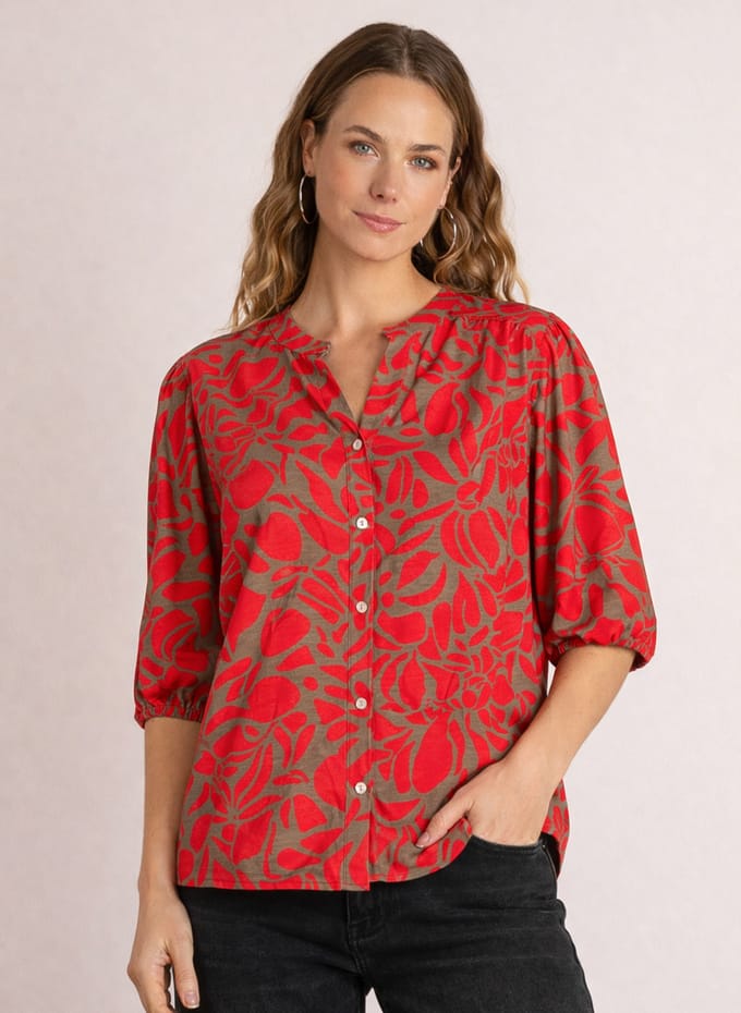 IVY BEAU Semya Tops - Red/Multi-Colour - maat 36