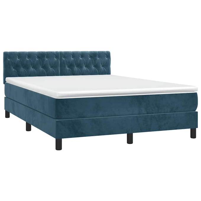 vidaXL - Boxspring - met - matras - en - LED - fluweel - donkerblauw - 140x190 - cm