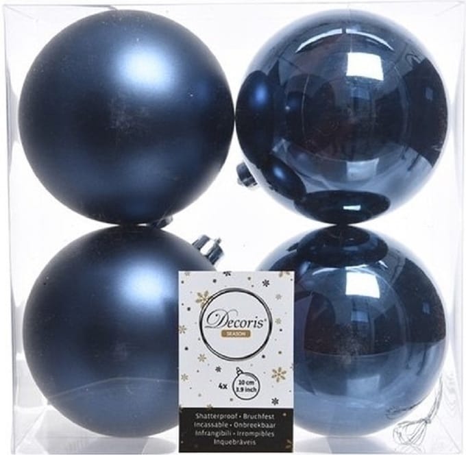Decoris Kerstballen - 4x st - donkerblauw - 10 cm - kunststof - kerstversiering