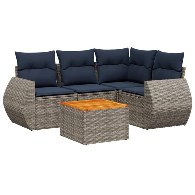 vidaXL - 5-delige - tuinbankset - met - kussens, - grijs - polyrotan
