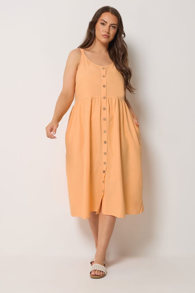 Yours Oranje Linnen Jurk Size 44