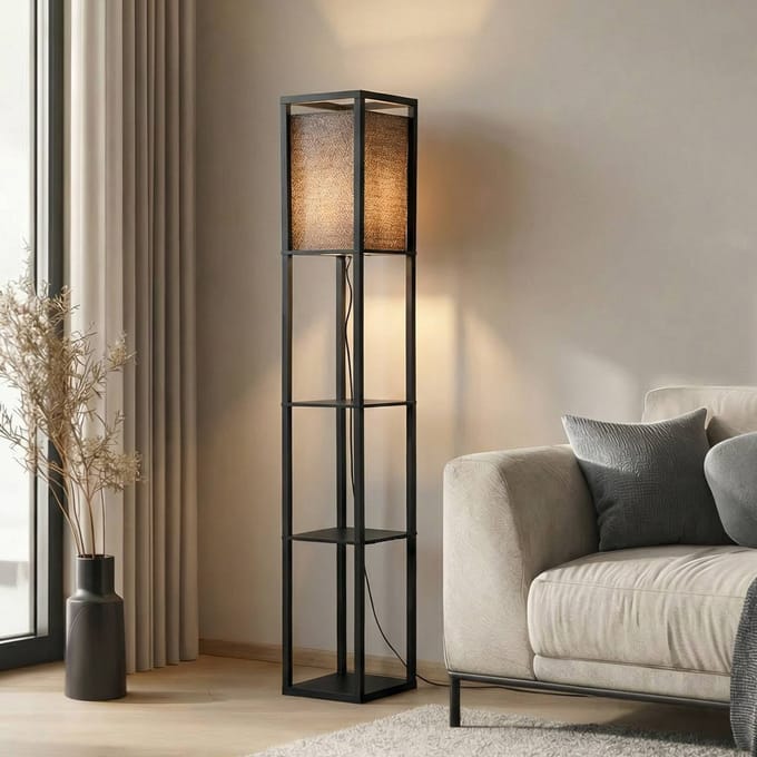 Lindby - vloerlamp - 1licht - Hout - H: 159 cm - E27 - zwart