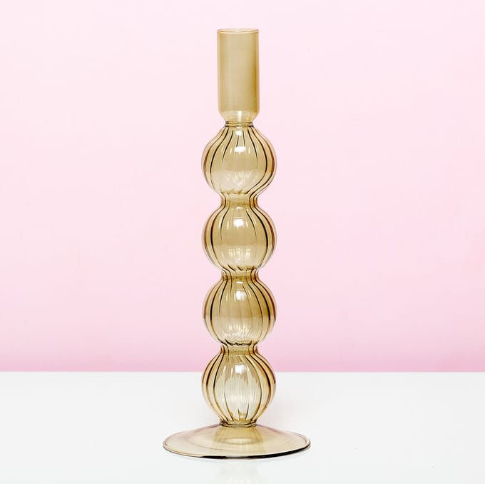 Kandelaar - Glas Bollen Lichtbruin Groot