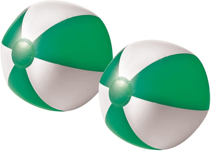 Impression Strandbal - 2x - opblaasbaar - zwembad speelgoed - groen/wit - D26 cm
