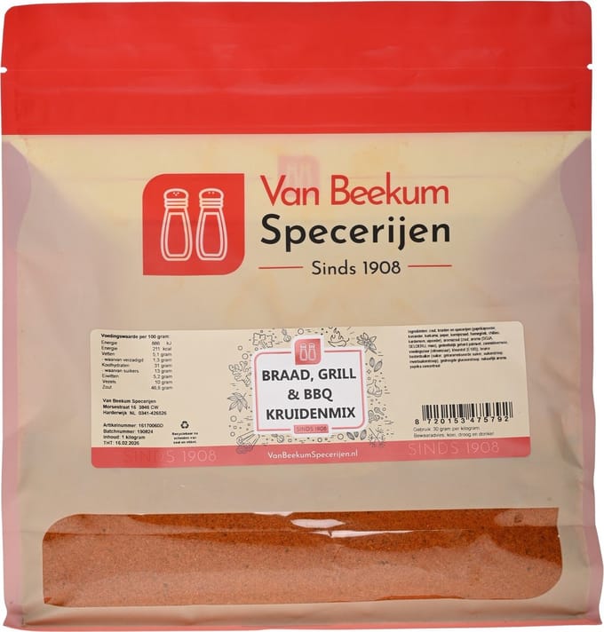 Van Beekum Specerijen - Braad, Grill & BBQ Kruidenmix - 2 KG (hersluitbare stazak)