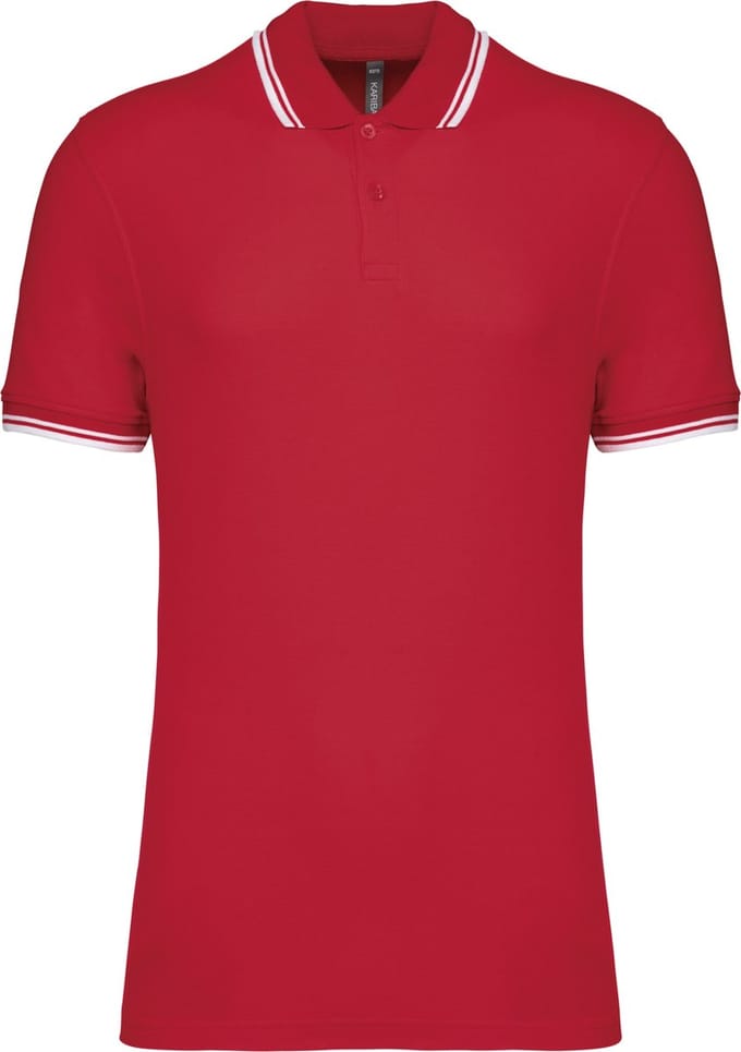 Kariban Gestreepte herenpolo korte mouwen K272 - Red / White - S
