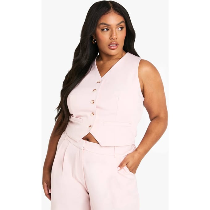 boohoo Dames Plus op maat gemaakt button-down vest | Pink | Maat: 28