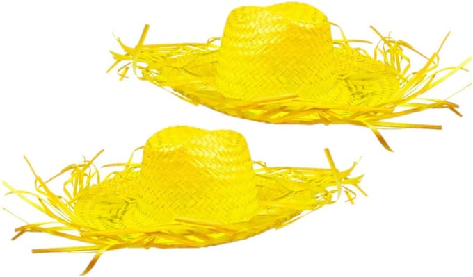 Set van 2x stuks gele Tropische Hawaii thema strohoed met grote rand - Dames hoed