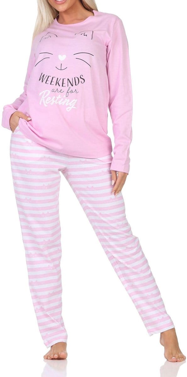 Normann dames pyjama met lange mouwen in kattenlook – ook in grote maten