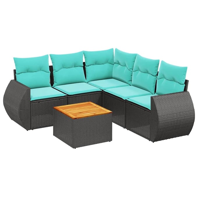 vidaXL - 6-delige - tuinbankset - met - kussens - van - zwart - polyrotan