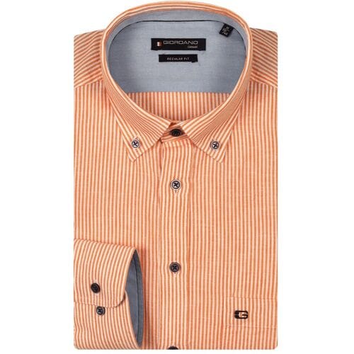 Giordano Overhemd Ivy Button Down Washed Cotton Linnen Stripe Pastel Roze / male