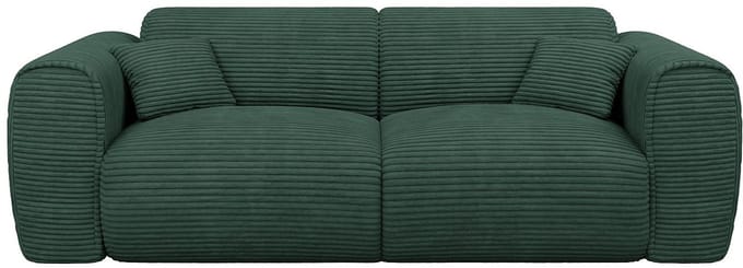 Vente-unique Driezitsslaapbank express in dennengroen ribfluweel - Slaapoppervlak 140 cm - POGNIA