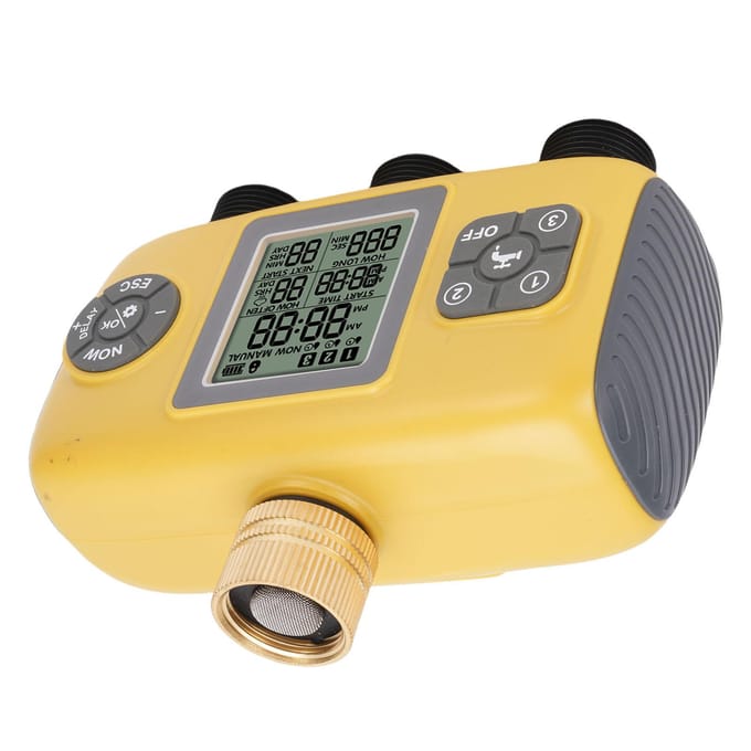 3-Uitgang Sproeier Timer Tuinslang Timer met Regenvertraging Automatisch Watersysteem Digitaal yellow