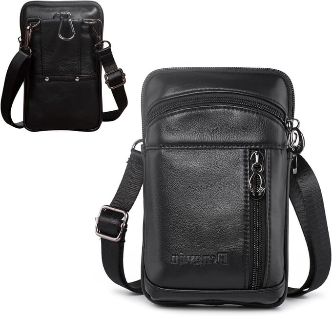 Stijlvolle leren schoudertas voor heren, compacte mobiele telefoon tas, verticale heuptas en handtas