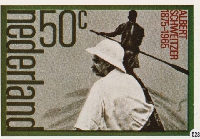 Briefkaart met afbeelding Herdenking Albert Schweitzer postzegel
