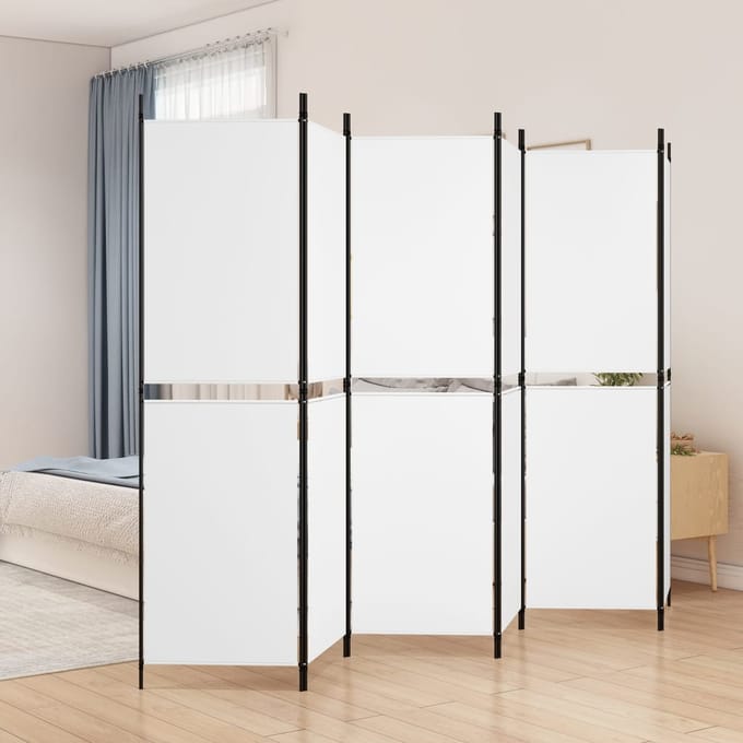 vidaXL - Kamerscherm - met - 6 - panelen - 300x180 - cm - stof - wit