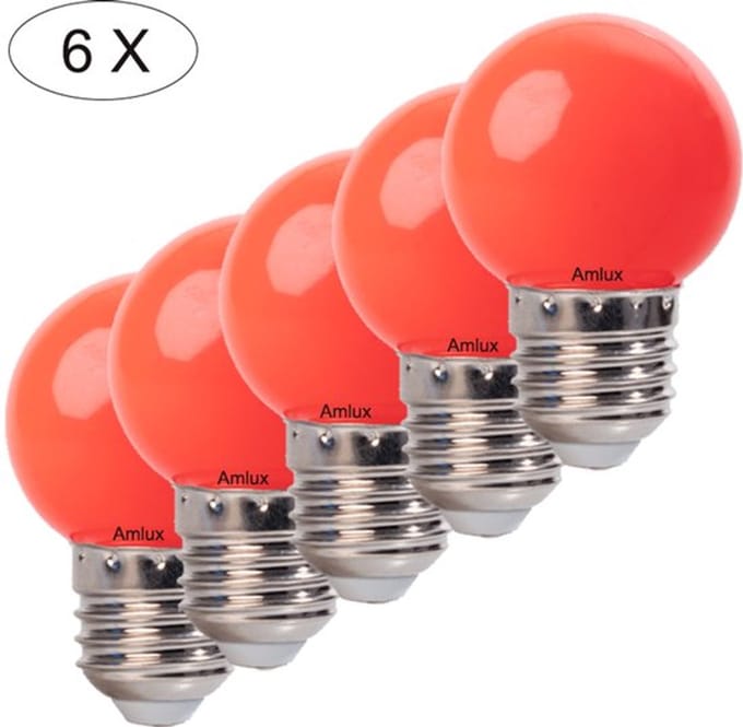 Set 6 stuks rode led lampen - 1W - E27