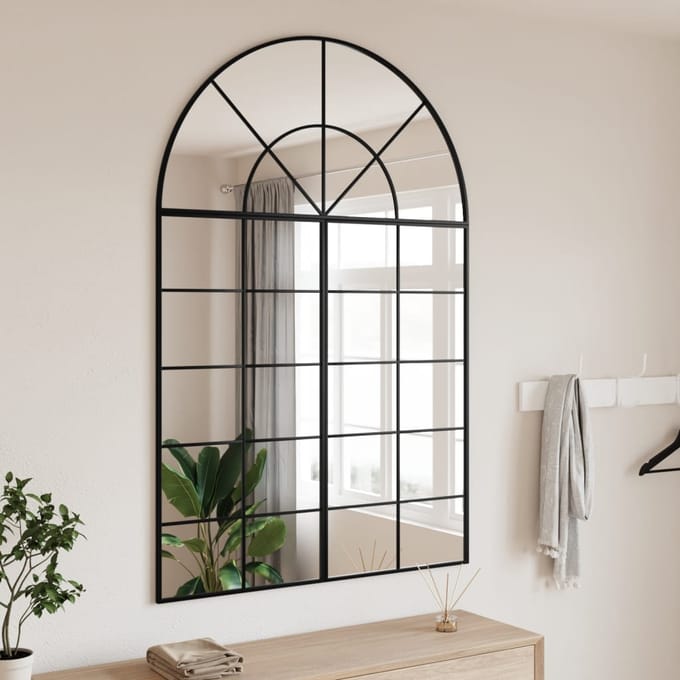 Vidaxl Wandspiegel, Zwart, 100X150 Cm, Afgerond Met Boog, IJzer