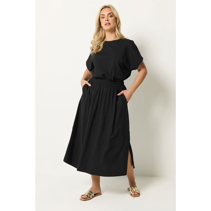 Yours Zwarte Maxijurk Met Elastische Taille Size 58-60