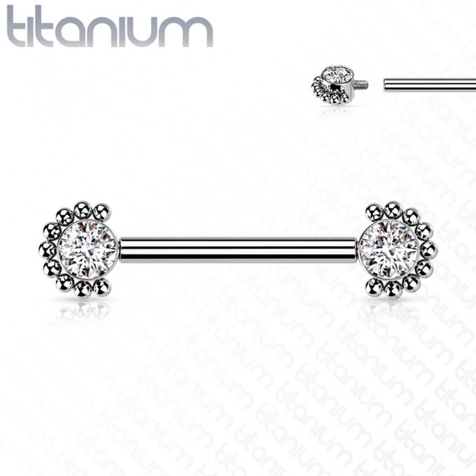 Tepelpiercing titanium Beaded Edge 1.6x14 - zilver - LMPiercings