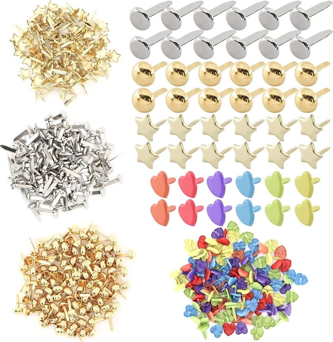 400 Pcs Mini Brads - Round Head Clips - Pattern Bag Clips - Star Heart Shape - DIY Crafts