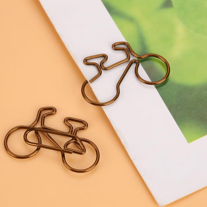 20pcs Clips Papier Forme Vélo Métal Couleur Café Marque-page Bureau École Papeterie Clip brown