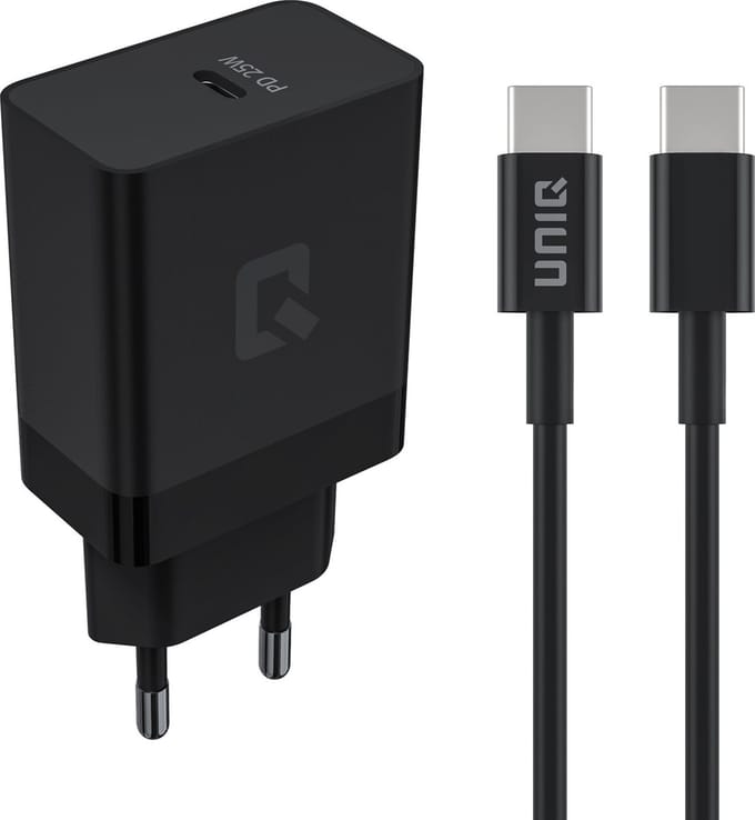 TUNIQ Snellader PD 25W Adapter met USB Type-C kabel - Zwart