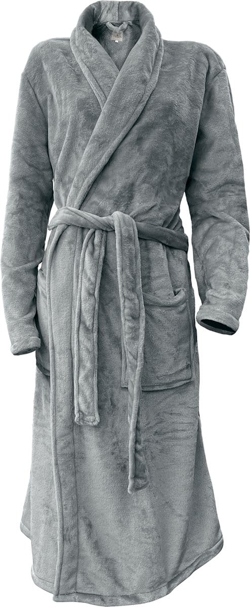 LINNICK Flanel Fleece Uni Badjas - Dark Grey - L - Badjas Dames - Badjas Heren