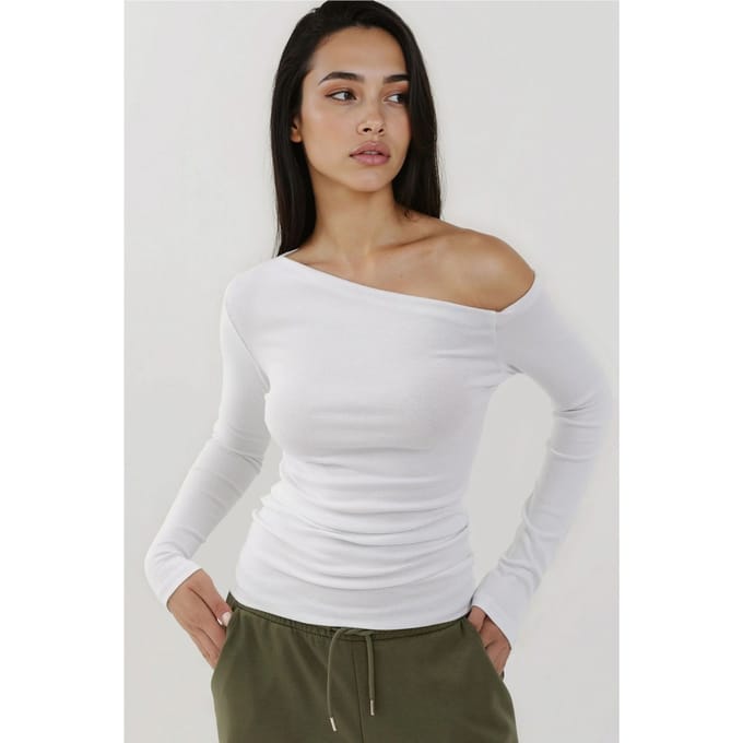 Asymmetrische Kraag Slim Fit Lange Mouwen Top