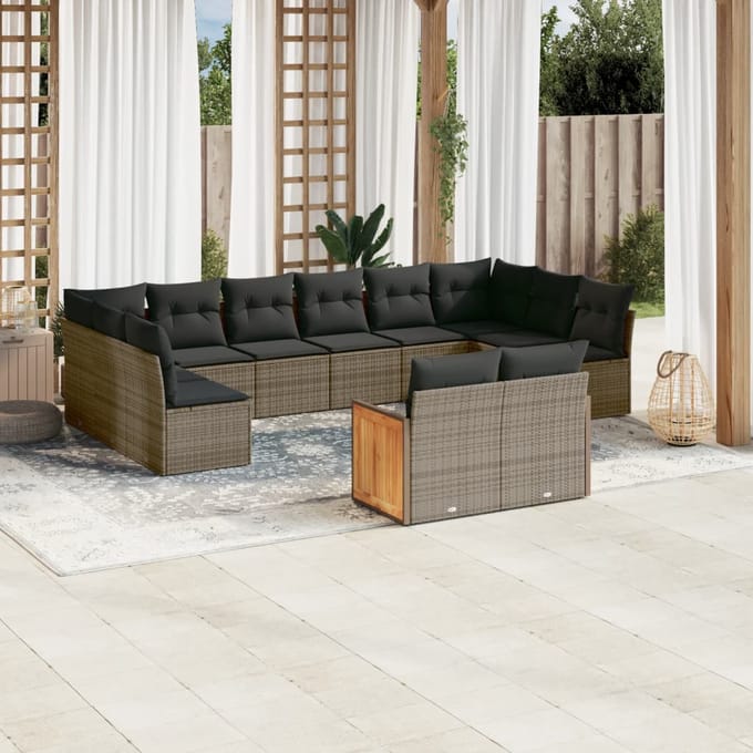 vidaXL - 12-delige - Loungeset - met - kussens - poly - rattan - grijs