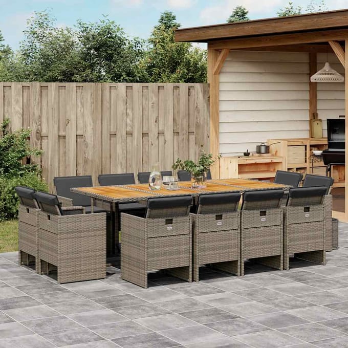 vidaXL - 13-delige - Tuinset - met - kussens - poly - rattan - grijs