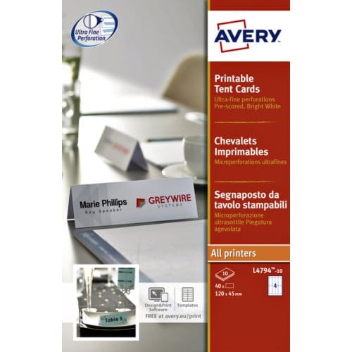 AVERY Bedrukbare naamkaarten 10 blad 40 stuks (formaat 120 x 45 mm)