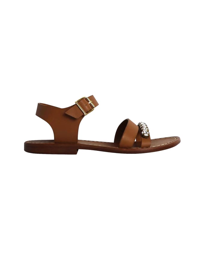 Marni Bejeweled Platte Sandalen in Bruin Leer