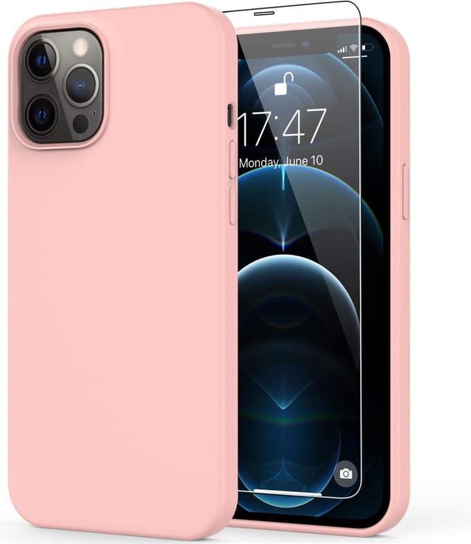 Solid hoesje Geschikt voor: iPhone 12 Pro Max Soft Touch Liquid Silicone Flexible TPU Cover - Sand Pink + 1X Screenprotector Tempered Glass